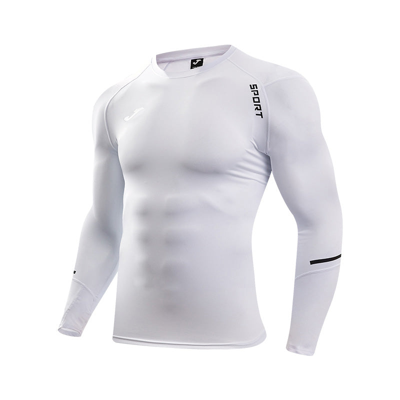 男子 透氣舒適緊身長袖【白色】