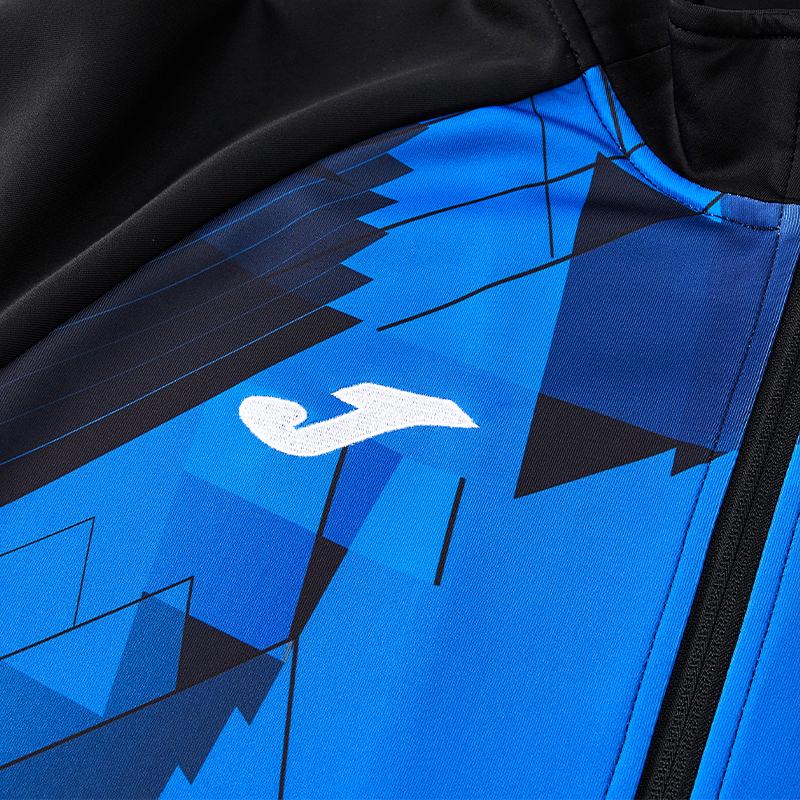 Men's knitted zippered geometric pattern collared jacket [blue/black]