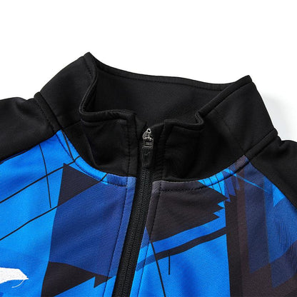Men's knitted zippered geometric pattern collared jacket [blue/black]