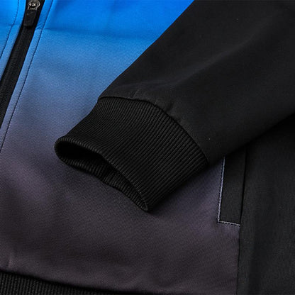 Men's knitted zippered geometric pattern collared jacket [blue/black]