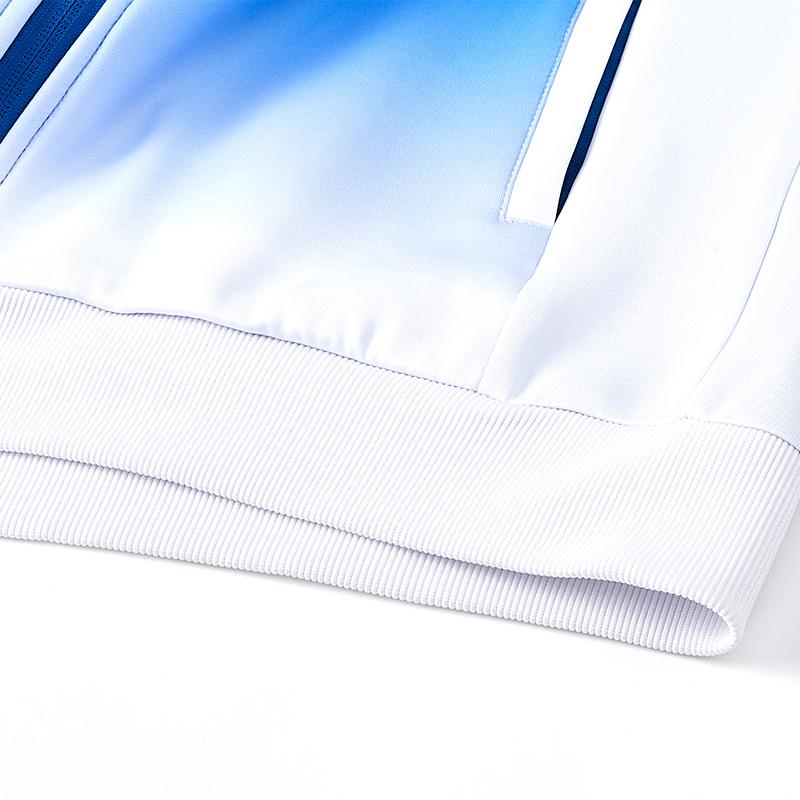 Men's knitted zippered geometric pattern collared jacket [white/blue]