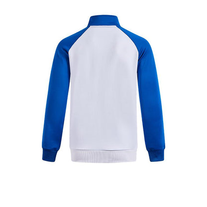 Men's knitted zippered geometric pattern collared jacket [white/blue]