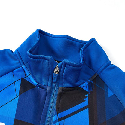 Men's knitted zippered geometric pattern collared jacket [white/blue]