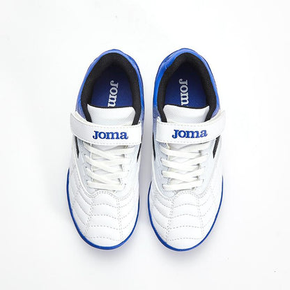 兒童魔術貼碎釘足球鞋 LIGA T1 - TF 【白藍】