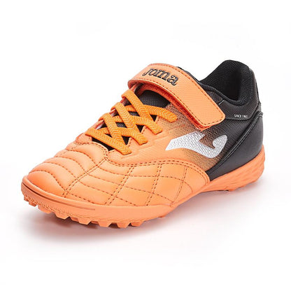 兒童魔術貼碎釘足球鞋 LIGA T1 - TF 【黑橙】