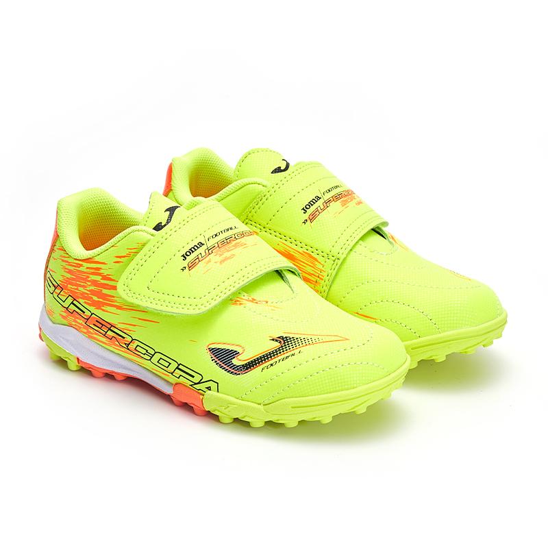 兒童魔術貼碎釘足球鞋 SUPER COPA JR - TF 【螢光綠】