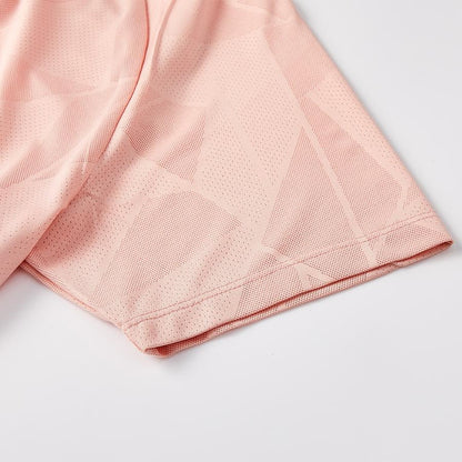 女子網孔涼感運動短袖T恤【粉紅色】