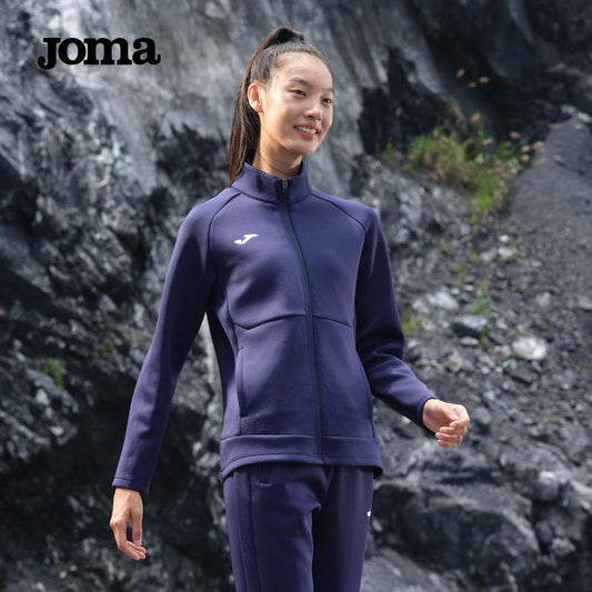 Women's knitted long-sleeved zipper shirt [Navy Blue]