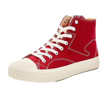 Men's and women's high-top classic casual canvas shoes [burgundy]