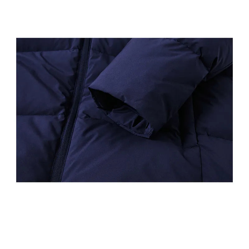 Men's short long-sleeved down jacket [black/navy blue/beige gray]