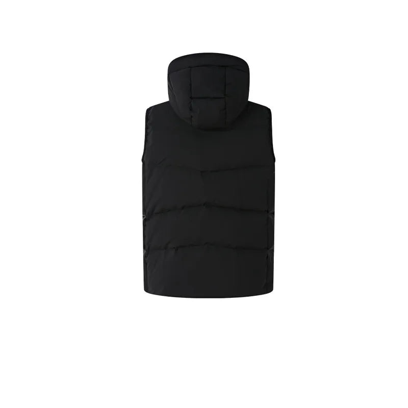 Men's Hooded Down Vest ~ Comprehensive Sports Series [Beige/Navy Blue/Black]