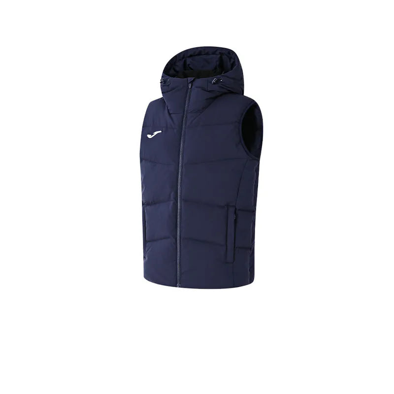 Men's Hooded Down Vest ~ Comprehensive Sports Series [Beige/Navy Blue/Black]