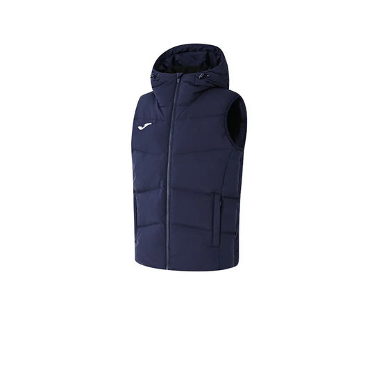 Men's Hooded Down Vest ~ Comprehensive Sports Series [Beige/Navy Blue/Black]