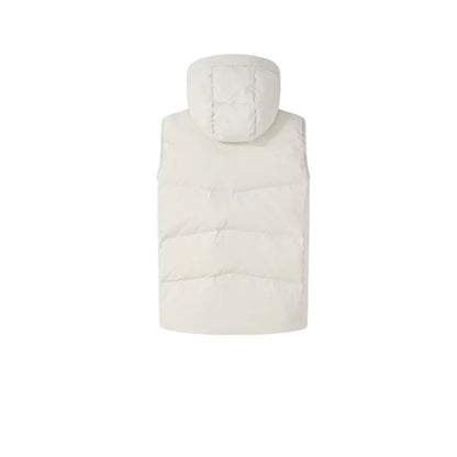 Men's Hooded Down Vest ~ Comprehensive Sports Series [Beige/Navy Blue/Black]