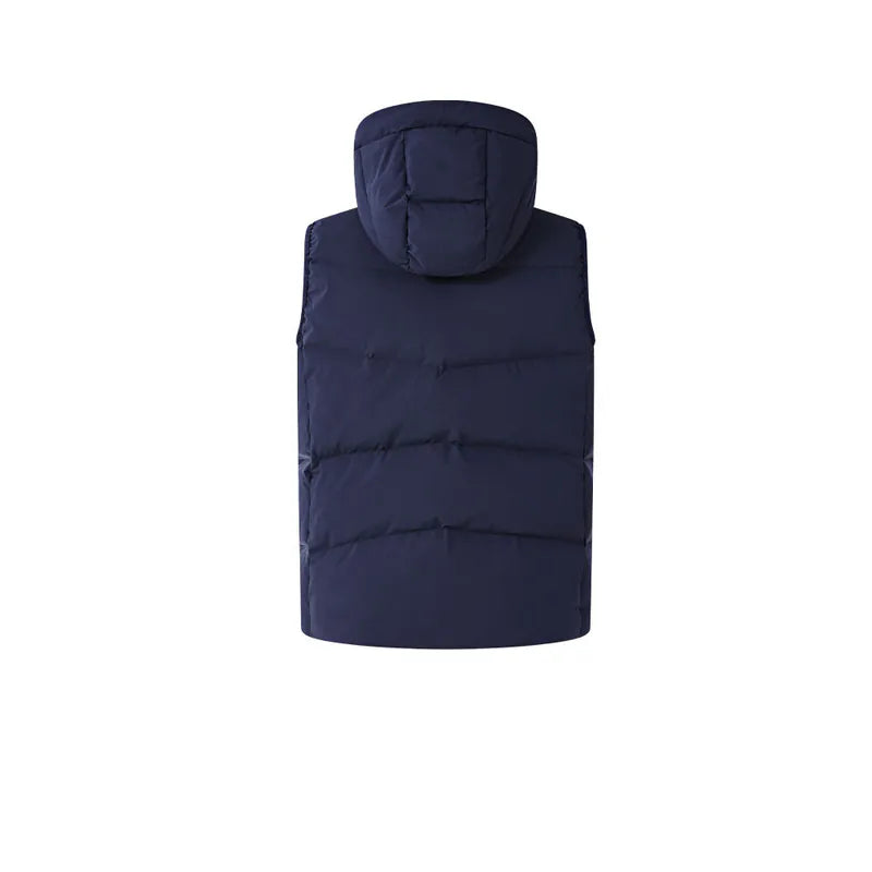 Men's Hooded Down Vest ~ Comprehensive Sports Series [Beige/Navy Blue/Black]